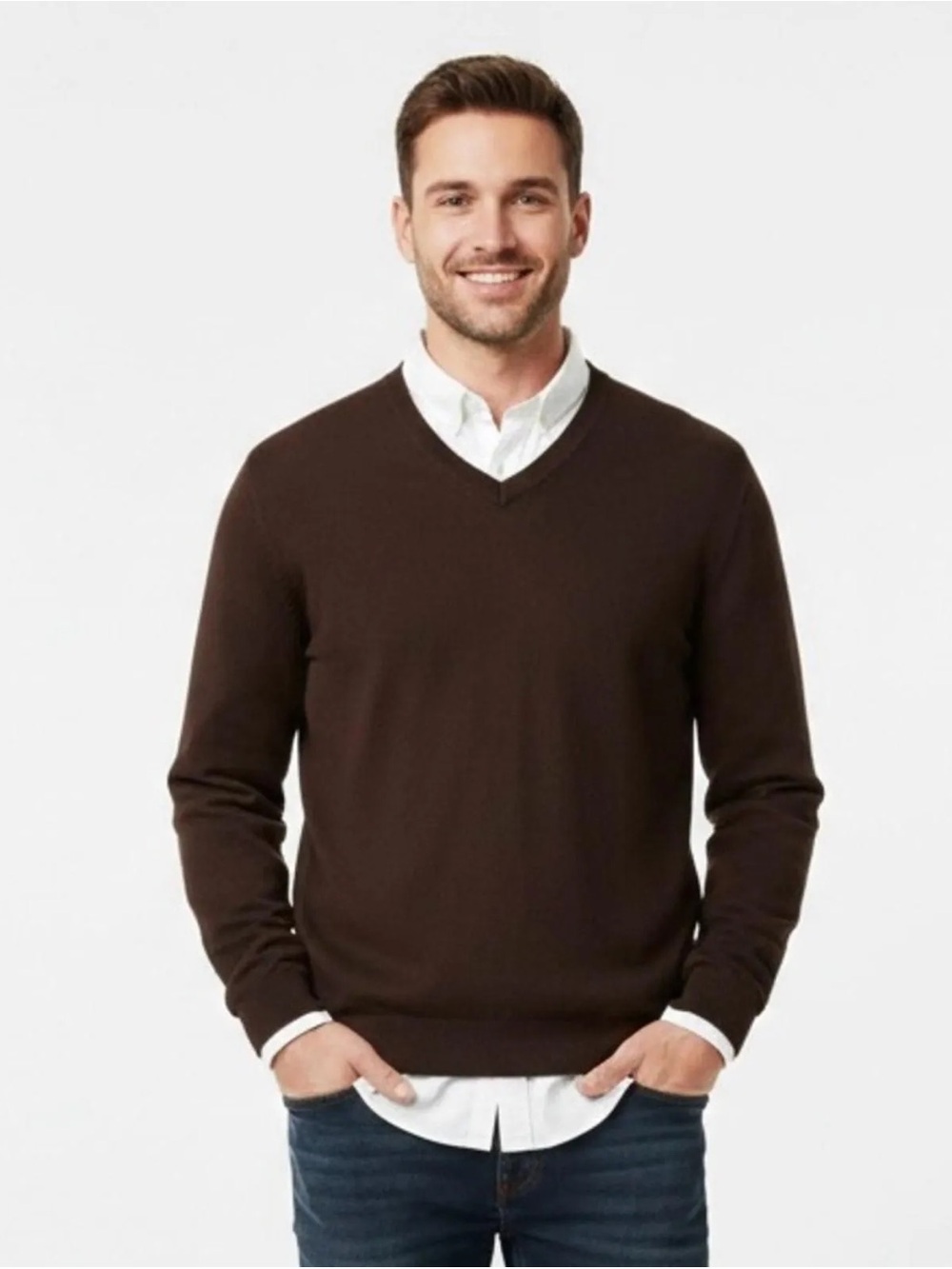 GAP Men's V-Neck Sweater in Chocolate Brown